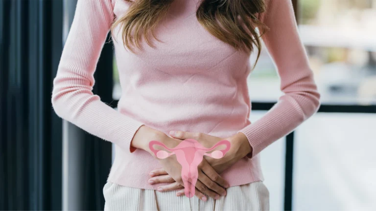 Woman In Pink With Image Of Uterus